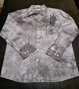 Vtg Y2K Eighty Eight long sleeve button down shirt grunge goth CROSSES sz XL - Picture 1 of 9