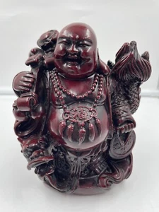 Vintage Chinese Laughing Red Buddha Statue Standing with Dragon Very Detailed - Picture 1 of 8