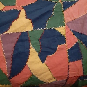 Antik Vintage Crazy Quilt Grannycore handgestückelt bestickt Top unvollendet Musselin - Bild 1 von 9