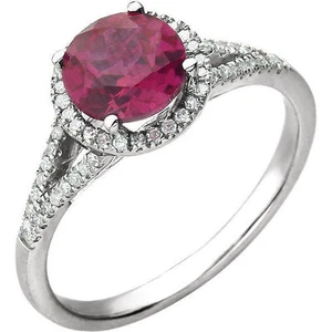 Diamond & Created Ruby Birthstone Ring In 14K White Gold (1/5 ct. tw.) - Imagen 1 de 1