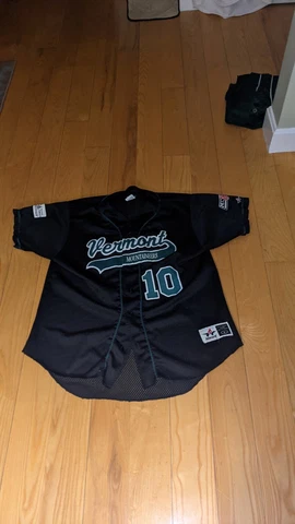 Vermont Mountaineers NECBL Baseball Black Game Used Jersey #10 Sz. L PLUS Pants Cover