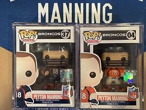 Peyton Manning 2014 Denver Funko Pop #37 & #4 Blue & Orange Jerseys /w Cases