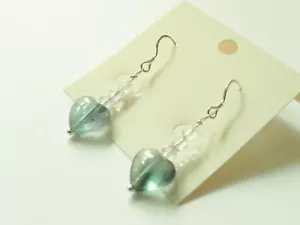 Sterling silver gemstone earrings with fluorite rounds and hearts, green, purple - Picture 1 of 2