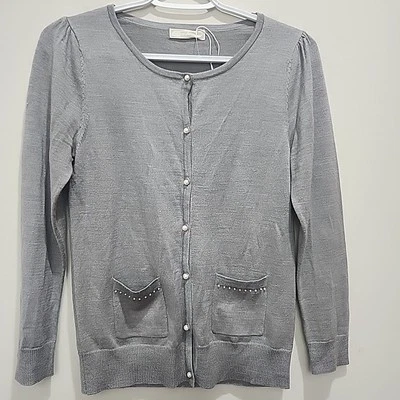 Cárdigan Any SiS by Onward Gris Perla Botón Talla 2 Japón Mezcla Lana Bolsillo Foto 1 de 4