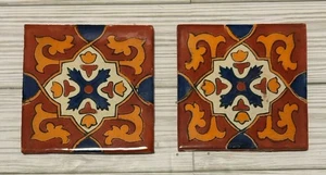 Lote de 2 azulejos a juego pintados a mano de México firmados color y tradición decoración - Imagen 1 de 5