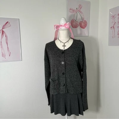 Cárdigan Suéter Lino Mezcla Lana Merino Gris Botón Mujer S/M Foto 1 de 4