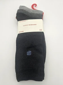 Lucky Brand Mens Crew Socks 3 Pack Fits Shoe Size 6-12 Gray Black Lightweight - Picture 1 of 6