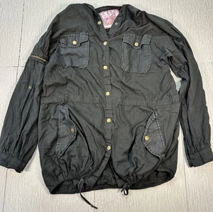 Chaqueta Camisa Free People Negra con Capucha Brazos Ajustables Dorado Broches de presión De Gran Tamaño Ligera - Imagen 1 de 9