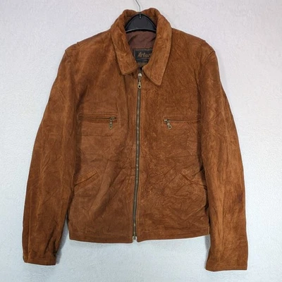 Vtg Arturo Paris Brown Suede Leather Jacket Mens Size UK L Peau Veritable Zip-Up - Image 1 of 4