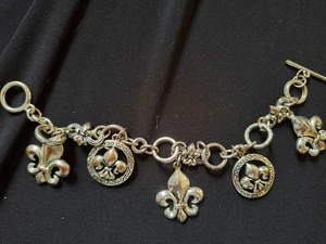 Fleur de Lis Gliederarmband Knebelverschluss silberfarben 8 Zoll - Bild 1 von 10