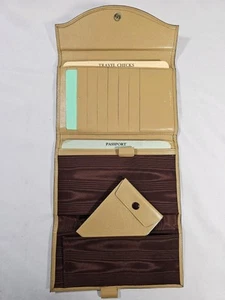 Cartera de viaje vintage Bosca para mujer de cuero a cuadros/tarjetas-plegable/bronceado crema a presión - Imagen 1 de 12