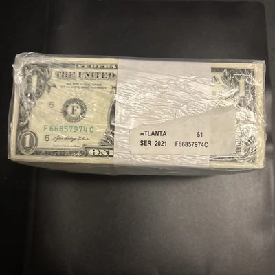 100 $1 Bills (10 Packs) - Atlanta – 1000 Notes –  BEP Brick US Currency -Sealed - Image 1 of 3