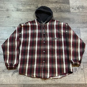 Vintage 90s No Fear Button Up Plaid Flannel Hoodie - Made USA Men's Size Medium - Picture 1 of 9