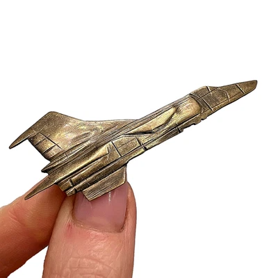 1960 Vintage Bronce Para Hombre Joyería Corbata Clip Estilo Militar Avión de Combate MIG 25 Foto 1 de 4