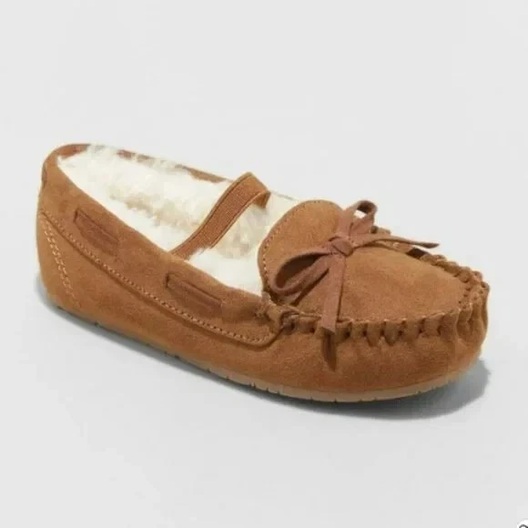 Cat & Jack Toddler Girls Celina Moccasin Chestnut Faux-fur Slippers 10 New - Image 1 of 1