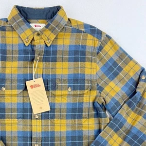 Camisa de franela pesada FJALLRAVEN Singi para hombre talla S azul marino/marrón, nueva con etiquetas - Imagen 1 de 10