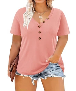 Plus Size Tops for Women Short Sleeve V Neck Button Down T Shirt Casual Loose... - Picture 1 of 6
