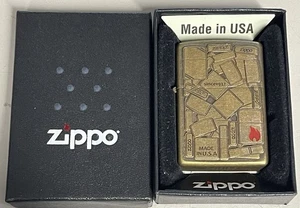 ZIPPO 2020 ZIPPO LIGHTERS AND LOGOS EMBLEM BRASS LIGHTER UNFIRED IN BOX D945 - Picture 1 of 6