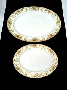 Vintage Noritake 'Christmas Ball' 2 Oval Gold Trim Serving Platter 16 & 11 3/4'' - Picture 1 of 9