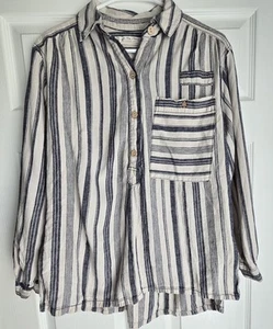 We The Free Womens Summer Breeze Stripe Button Down Shirt SZ S Ivory Blue Linen - Picture 1 of 12
