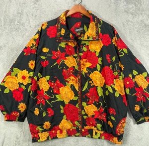 AGREE Sports Vintage 90er Damen schwarz Blumen Windbreaker Jacke durchgehender Reißverschluss 20W Neu mit Etikett - Bild 1 von 12