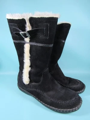 Minnetonka Boots Womens Size 9 Black Suede Faux Fur Lined Buckle Moc Toe 8100 - Image 1 of 4