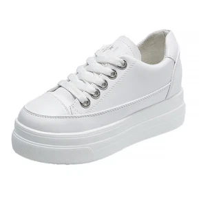 Womens White Sneakers High Hidden Heels Wedge Platform Casual Shoes Lace Up New - Picture 1 of 7