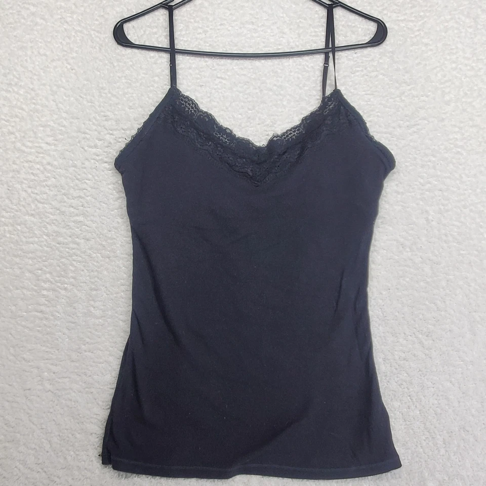 Top cami para mujer Aeropostale XL negro elástico ribete de encaje Y2K Preppy Elena Gilbert Foto 1 de 4