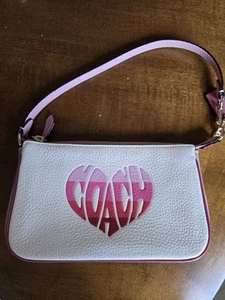 COACH STRIPE HEART LEATHER NOLITA 19 PURSE BAG IN COLORS: GOLD/CHALK VALENTINE - Picture 1 of 5