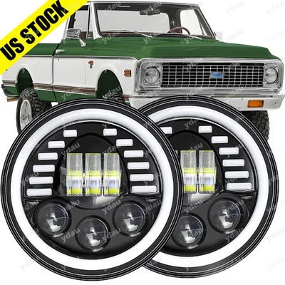 7inch LED Headlights Hi-Lo Beam Halo For Chevy C10 C20 Pickup G10 G20 Nova - Image 1 of 4