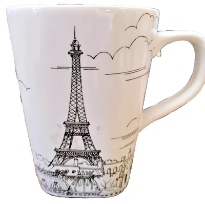222 Fifth City Scenes Fine China Coffee Cup Black & White Mug Paris Eiffel Tower - Image 1 of 4