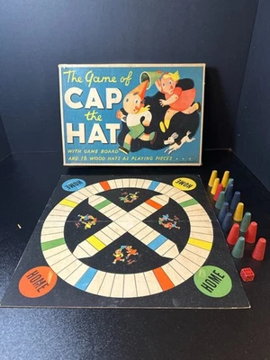 Vintage 1938 Whitman Cap the Hat Board Game Complete w/16 Wood Hats & Die - Image 1 of 4