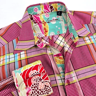 Camisa social masculina manga longa listrada xadrez rosa floral Robert Graham média - Imagem 1 de 4