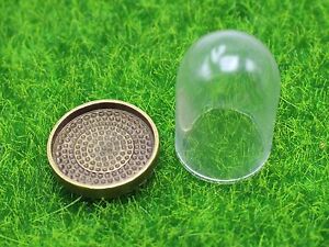 DIY Miniature Glass Display Dome with Bronze Metal Base Memory Locket 25X38mm 