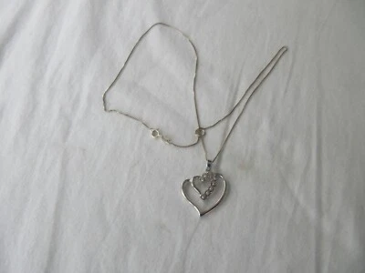 [RL ] ~ 925 纯银心形吊坠,带纯银 18.5 英寸项链! — 第 1/4 张图片