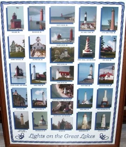 LIGHTS ON THE GREAT LAKES FRAMED BY DAVE & JUDY CARLSON MUSKEGON, MICHIGAN RARE - Picture 1 of 5
