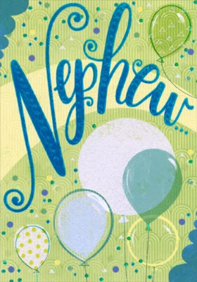 DESIGNER GREETINGS Sparkling Balloons and Blue Foil Lettering Nephew Birthday Card