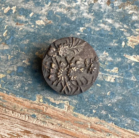 Old Victorian Beautiful Antique Button Flowers Thistle Floral Punched Metal Cover
