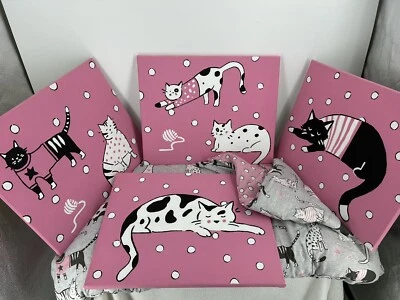CAT Bedding FULL Comforter 14 Pc SET & 4 Org Paintings PINK Hearts REVERSIBLE - Image 1 of 4