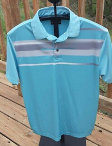 Ben Hogan Mens Performance Polo Golf Shirt Mint Green Gray Stripe Size Medium
