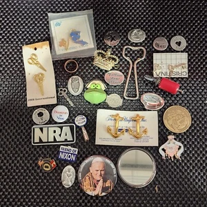 Vintage Large Junk Drawer Lot Advertising & More Jewelry Charms Pins Fold Tabs - Picture 1 of 8