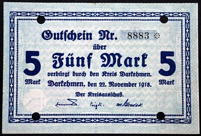 DARKEHMEN / OZYORSK / DARKIEJMY 1918 5 Mark East Prussia Russia Poland Germany - Image 1 of 2
