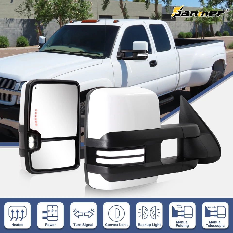 Tow Mirrors for 2003-2007 Chevrolet Silverado 2500 HD Sequential Signal White  - Image 1 of 4