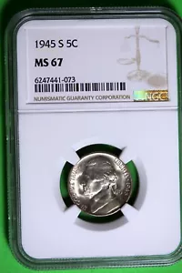 1945 - S NGC MS67 JEFFERSON NICKEL!! #B27293 - Picture 1 of 2