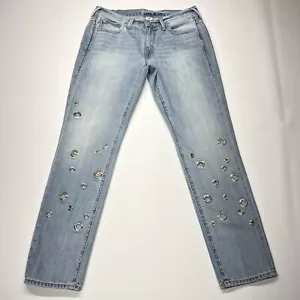 True Religion Jeans Womens 27 Blue Cameron Slim Boyfriend Grommet Rivet Denim - Picture 1 of 24