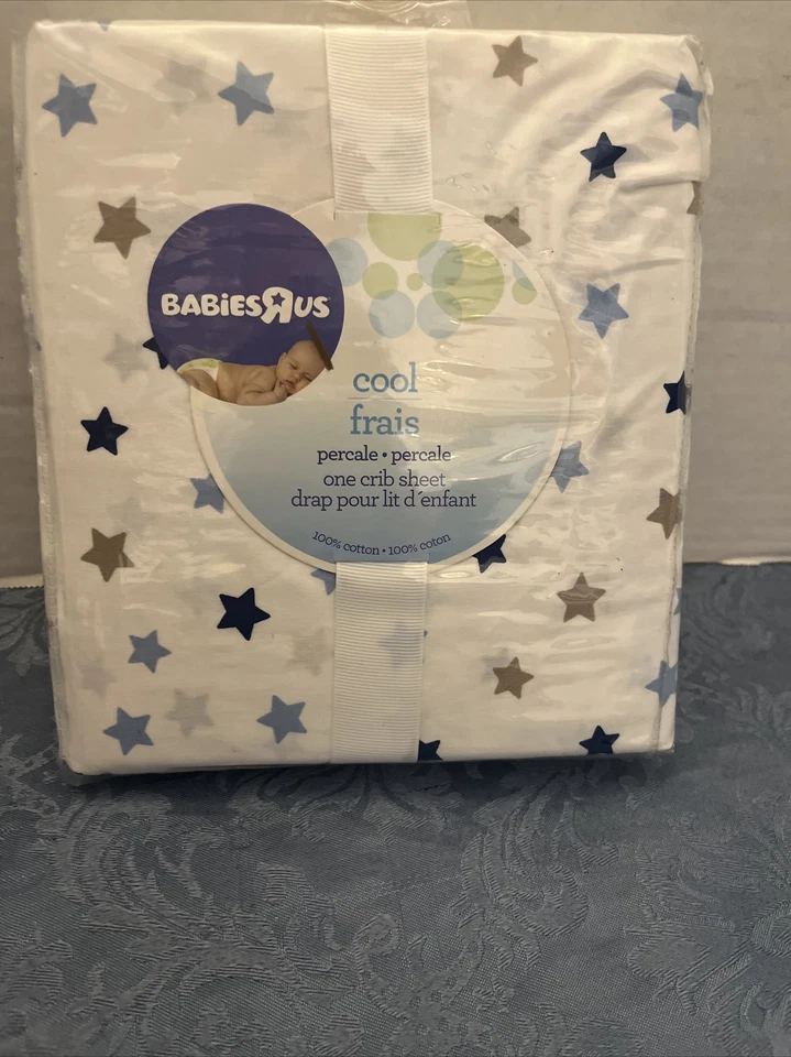 Nuevas sábanas para cuna BabiesRus Babies R US cool percal 100 % algodón azul dorado estrella Foto 1 de 4