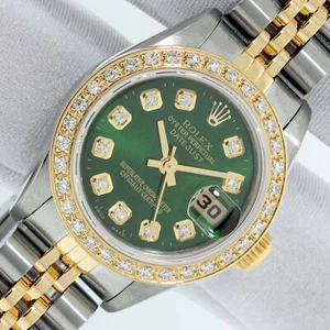 Rolex Lady DateJust Green Diamond Dial - Steel and 18k Gold Diamond Bezel Watch - Picture 1 of 11