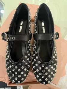 100% Authentic Miu Miu Women's Embellished Buckled Ballet Flats Size 41 - Picture 1 of 12