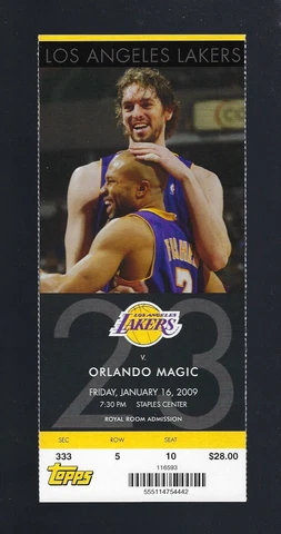 2009 KOBE BRYANT TRIPLE DOUBLE - MAGIC @ LAKERS FULL BASKETBALL TICKET - JAN 16 Cover