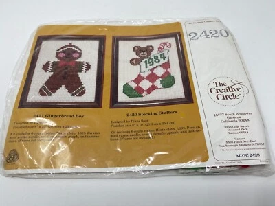 The Creative Circle Christmas Stocking Kit #2420 New 1984 Cross Stitch Wool Yarn - Image 1 of 4